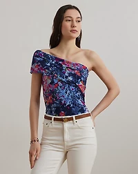Print Stretch Jersey One-Shoulder Top