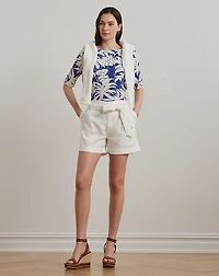 Palm-Frond-Print Cotton Boatneck Tee