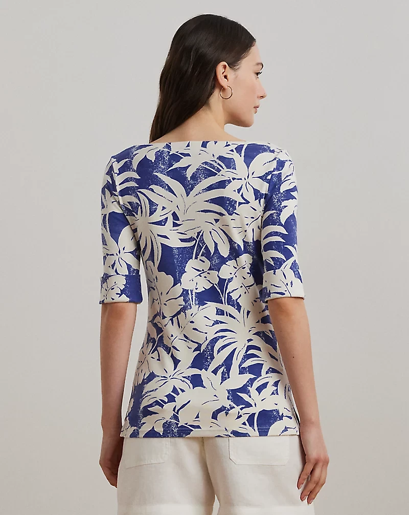 Palm-Frond-Print Cotton Boatneck Tee