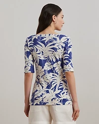 Palm-Frond-Print Cotton Boatneck Tee