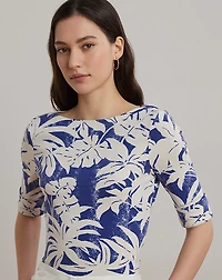 Palm-Frond-Print Cotton Boatneck Tee