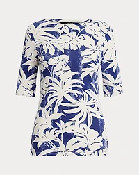 Palm-Frond-Print Cotton Boatneck Tee