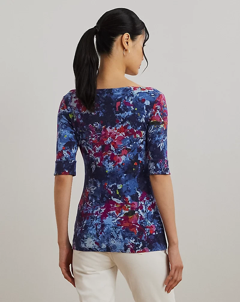 Print Stretch Cotton Boatneck Tee