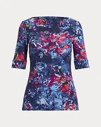 Print Stretch Cotton Boatneck Tee