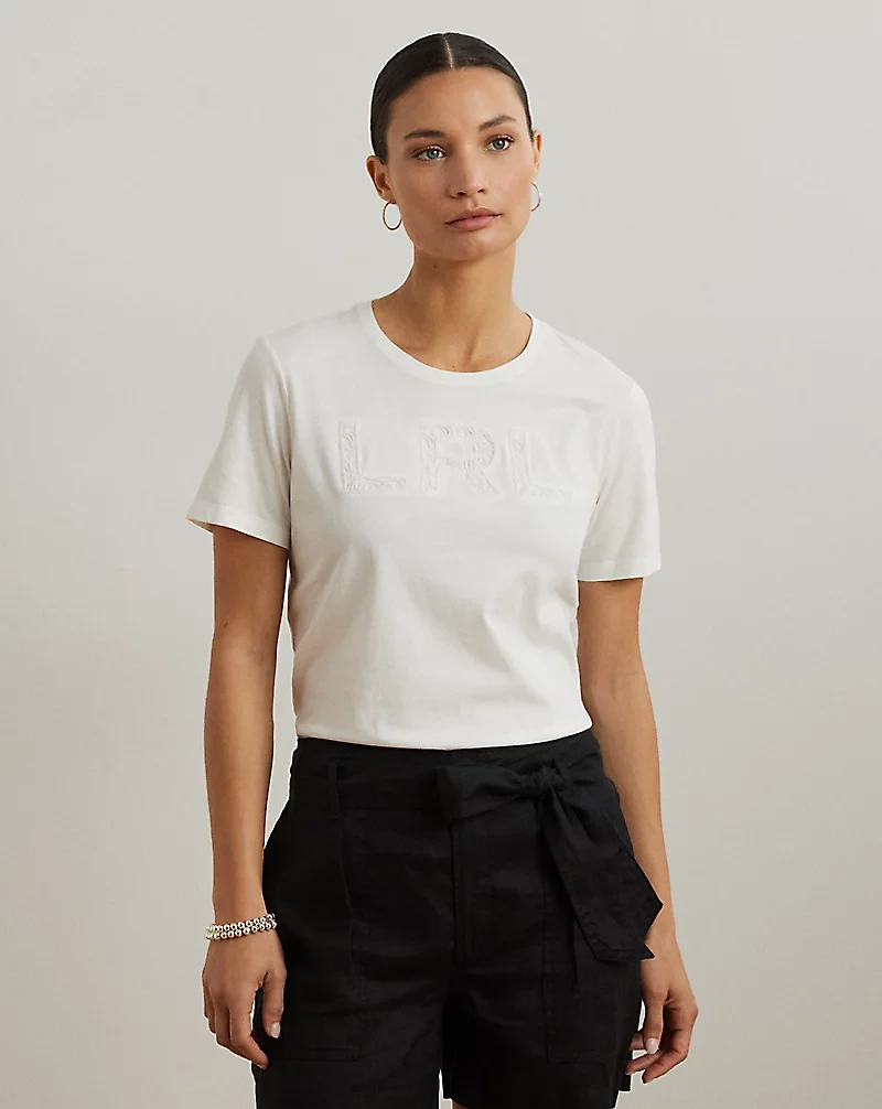 Beaded-Logo Cotton Jersey Tee