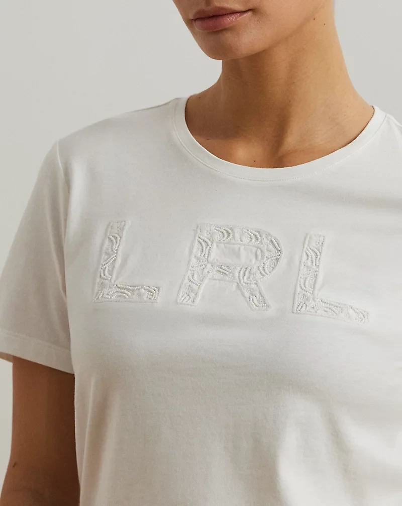 Beaded-Logo Cotton Jersey Tee