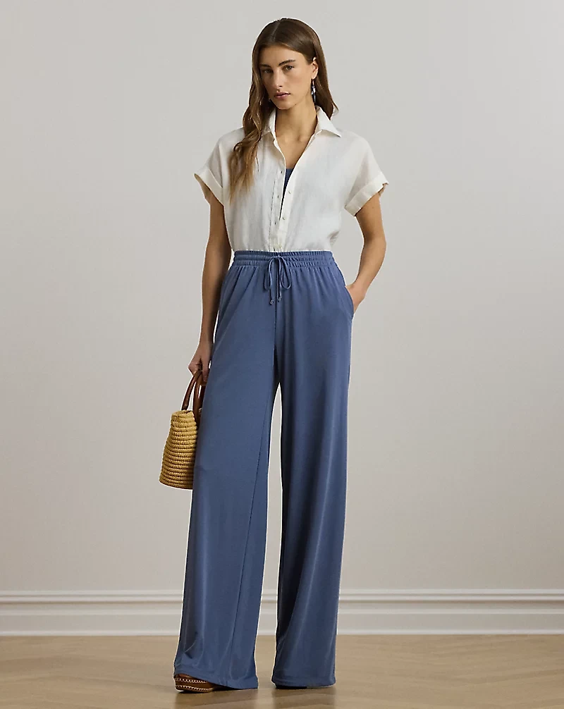 Stretch Jersey Wide-Leg Drawcord Pant