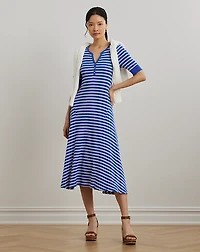 Striped Waffle-Knit Cotton Henley Dress
