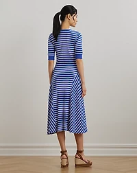 Striped Waffle-Knit Cotton Henley Dress