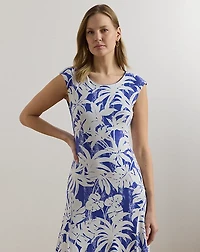 Palm-Frond-Print Stretch Jersey Dress