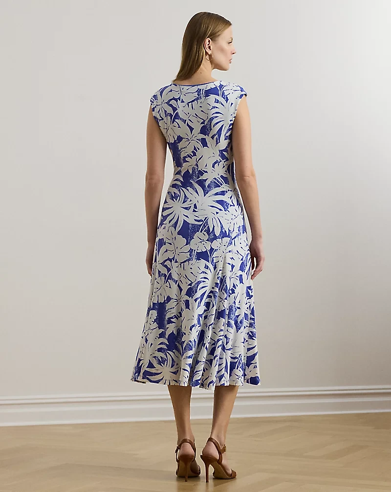 Palm-Frond-Print Stretch Jersey Dress