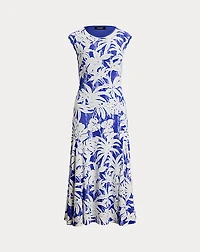 Palm-Frond-Print Stretch Jersey Dress