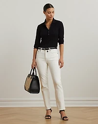 Rib-Knit Three-Quarter-Sleeve Polo Shirt