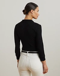 Rib-Knit Three-Quarter-Sleeve Polo Shirt