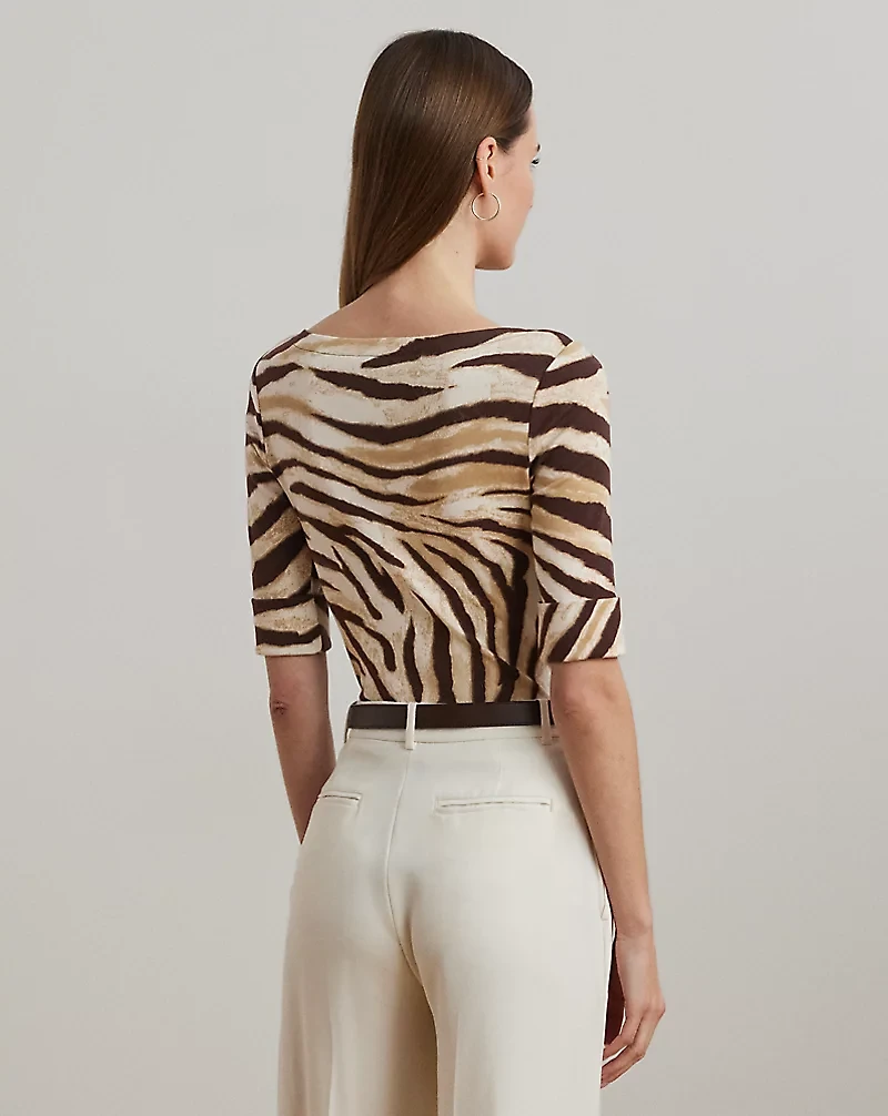 Zebra-Print Stretch Cotton Boatneck Tee