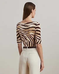 Zebra-Print Stretch Cotton Boatneck Tee