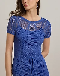 Pointelle Short-Sleeve Sweater Dress