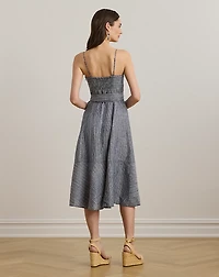 Striped Belted Linen Sleeveless Dress