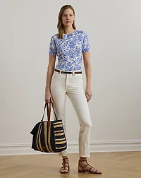 Floral Linen-Cotton Short-Sleeve Sweater