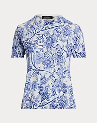 Floral Linen-Cotton Short-Sleeve Sweater