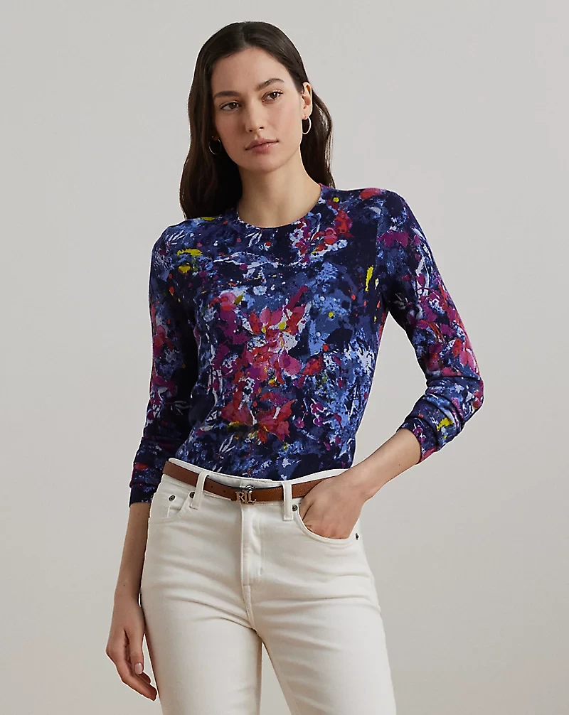Print Cotton-Blend Sweater