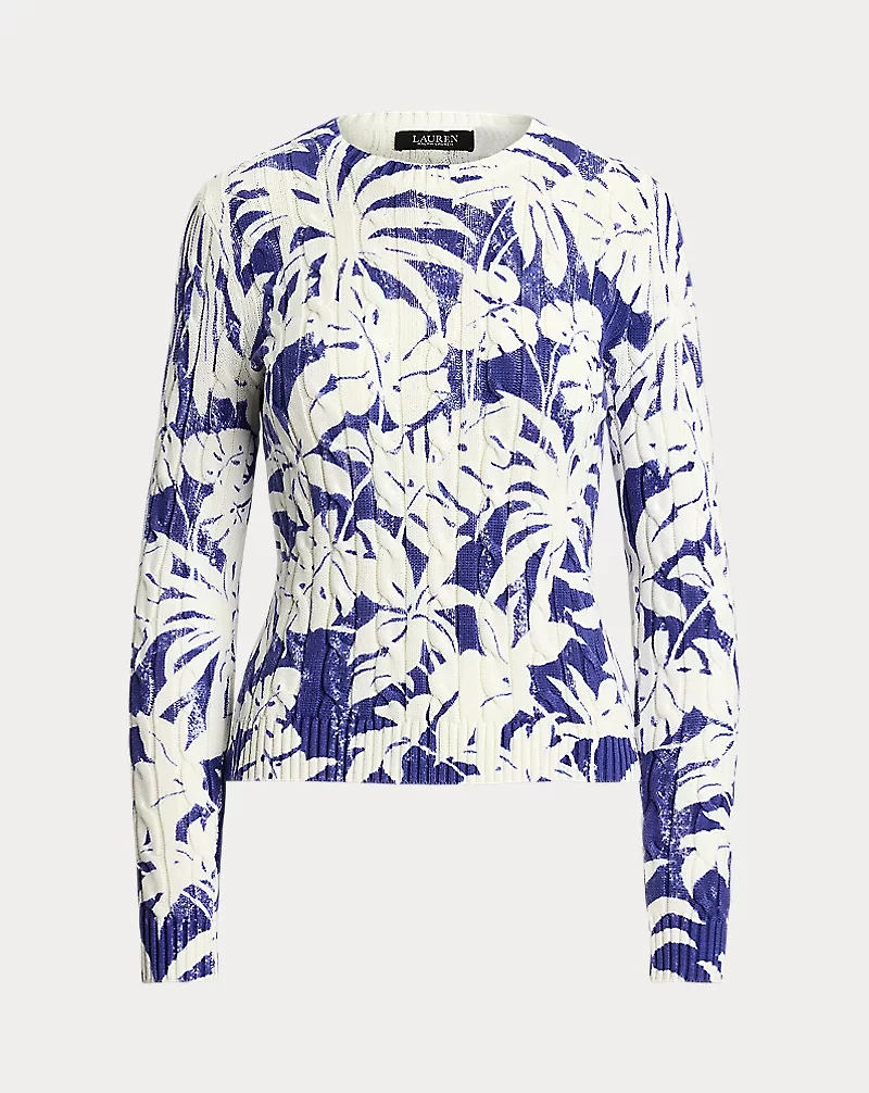 Print Cable-Knit Cotton Sweater
