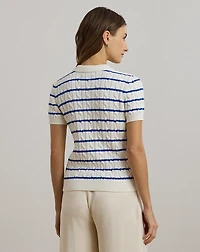 Striped Cable-Knit Cotton Polo Sweater