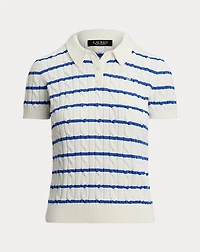 Striped Cable-Knit Cotton Polo Sweater