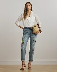 Print Boyfriend Tapered Ankle Jean
