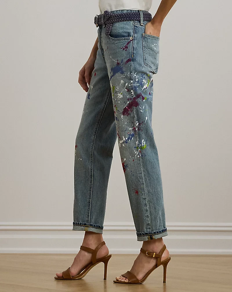 Print Boyfriend Tapered Ankle Jean