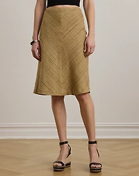 Herringbone Linen-Blend Tweed Skirt