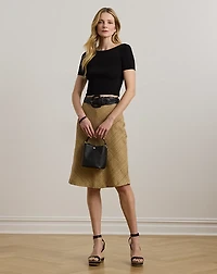Herringbone Linen-Blend Tweed Skirt