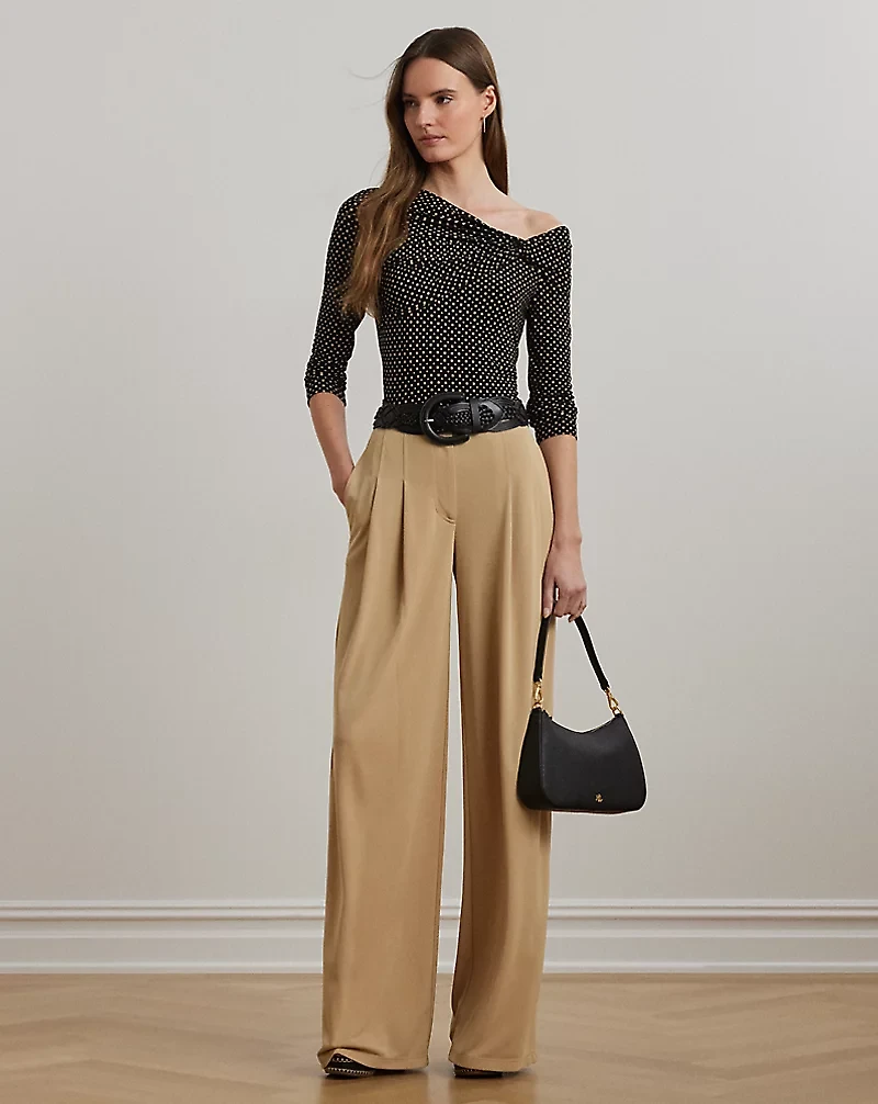 Geo-Print Jersey Off-the-Shoulder Top