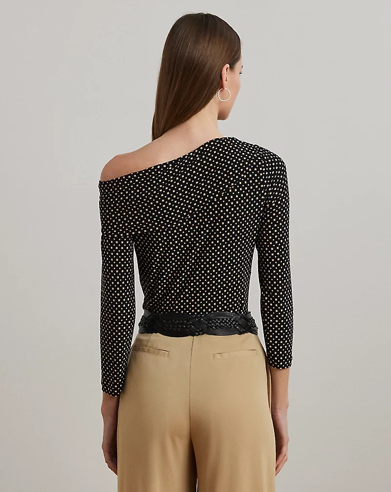 Geo-Print Jersey Off-the-Shoulder Top