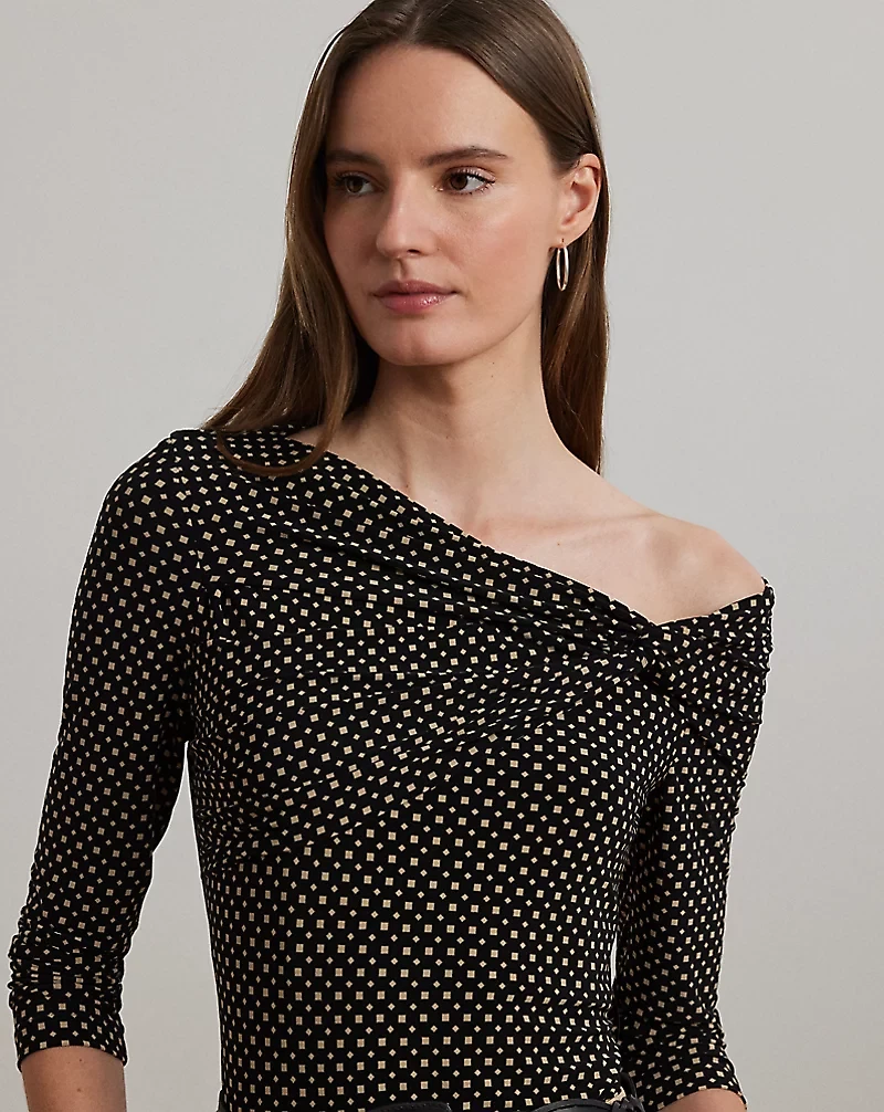 Geo-Print Jersey Off-the-Shoulder Top