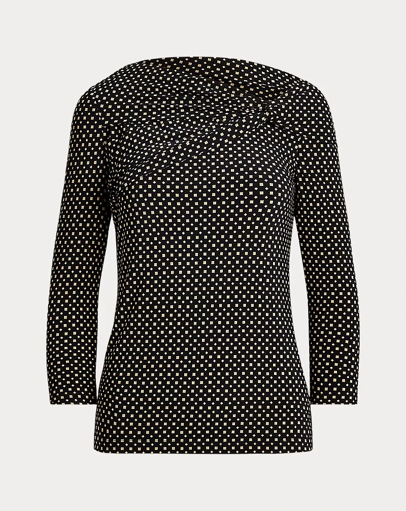 Geo-Print Jersey Off-the-Shoulder Top