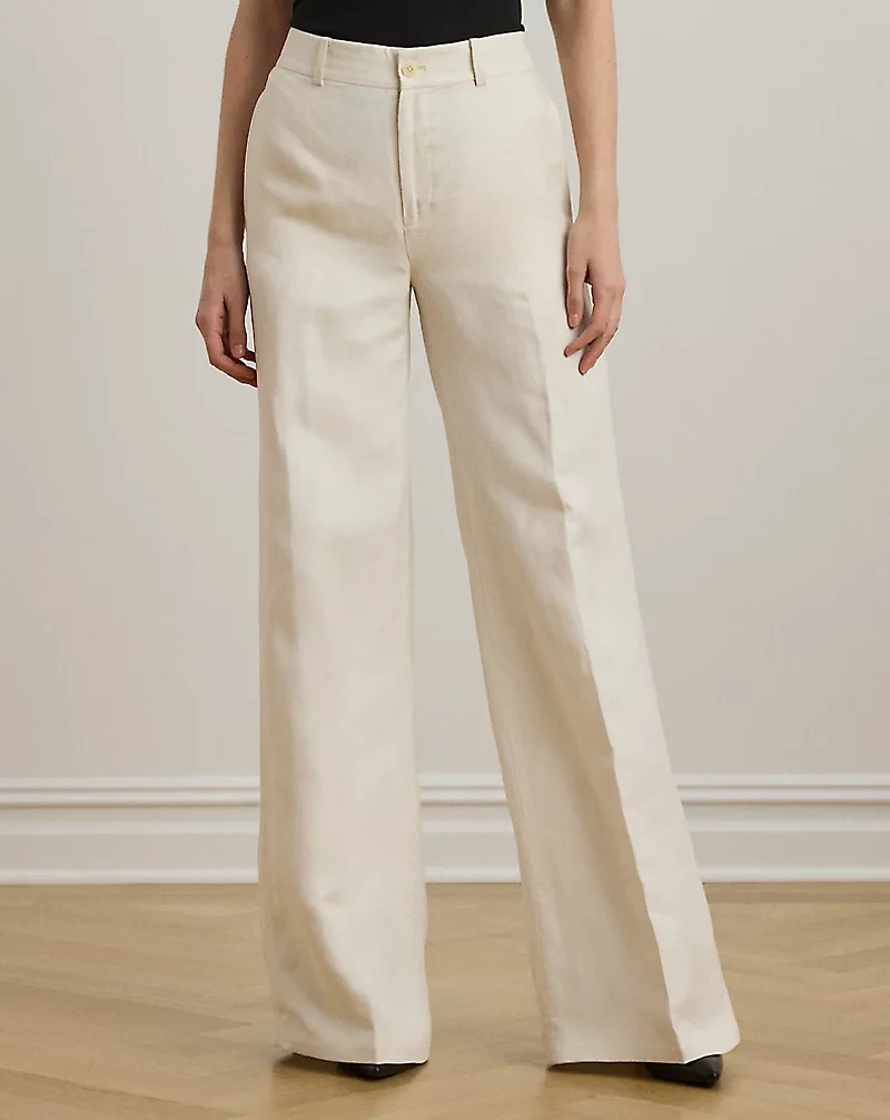 Linen-Blend Twill Wide-Leg Pant