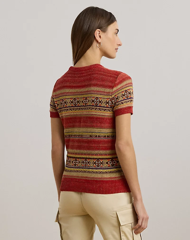 Geo-Striped Short-Sleeve Sweater