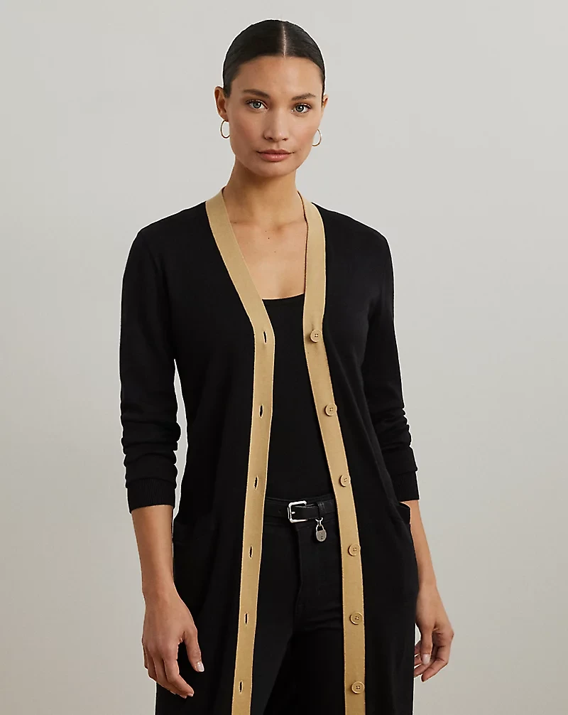 Two-Tone Cotton-Blend Cardigan