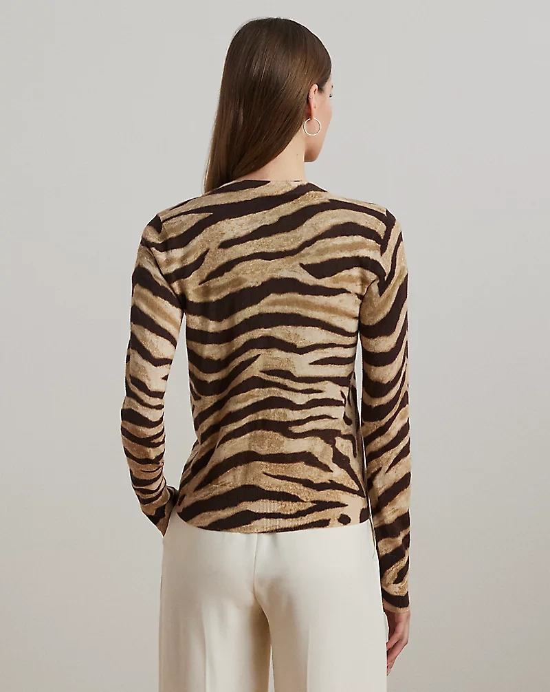 Zebra-Print Linen-Cotton Cardigan