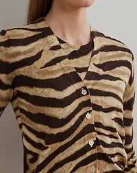Zebra-Print Linen-Cotton Cardigan