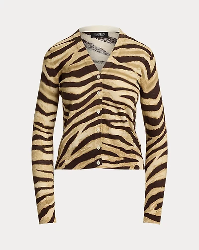 Zebra-Print Linen-Cotton Cardigan