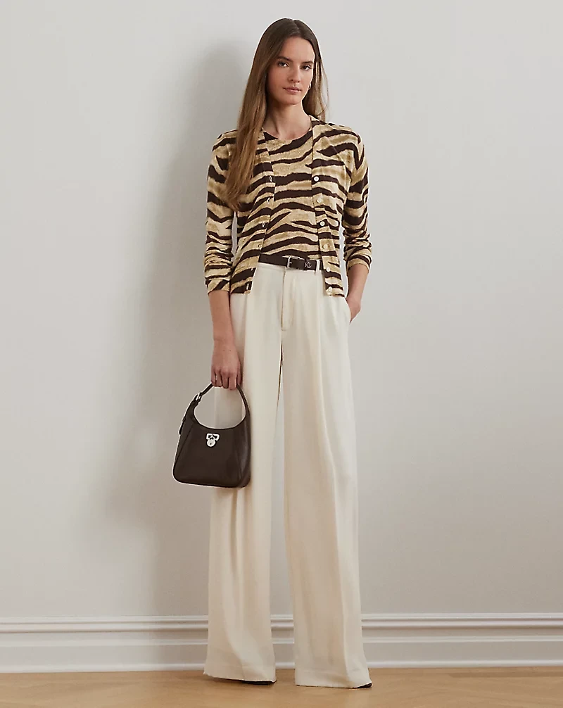 Print Linen-Cotton Short-Sleeve Sweater