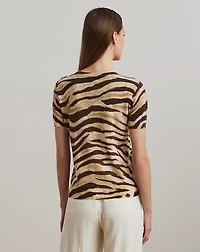 Print Linen-Cotton Short-Sleeve Sweater