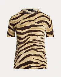 Print Linen-Cotton Short-Sleeve Sweater