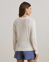 Pointelle-Knit Cotton Crewneck Sweater