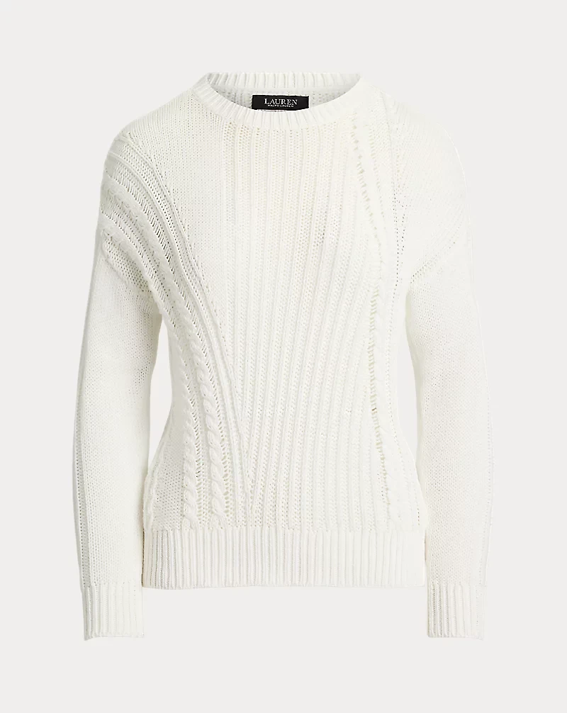 Pointelle-Knit Cotton Crewneck Sweater