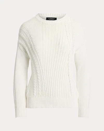 Pointelle-Knit Cotton Crewneck Sweater