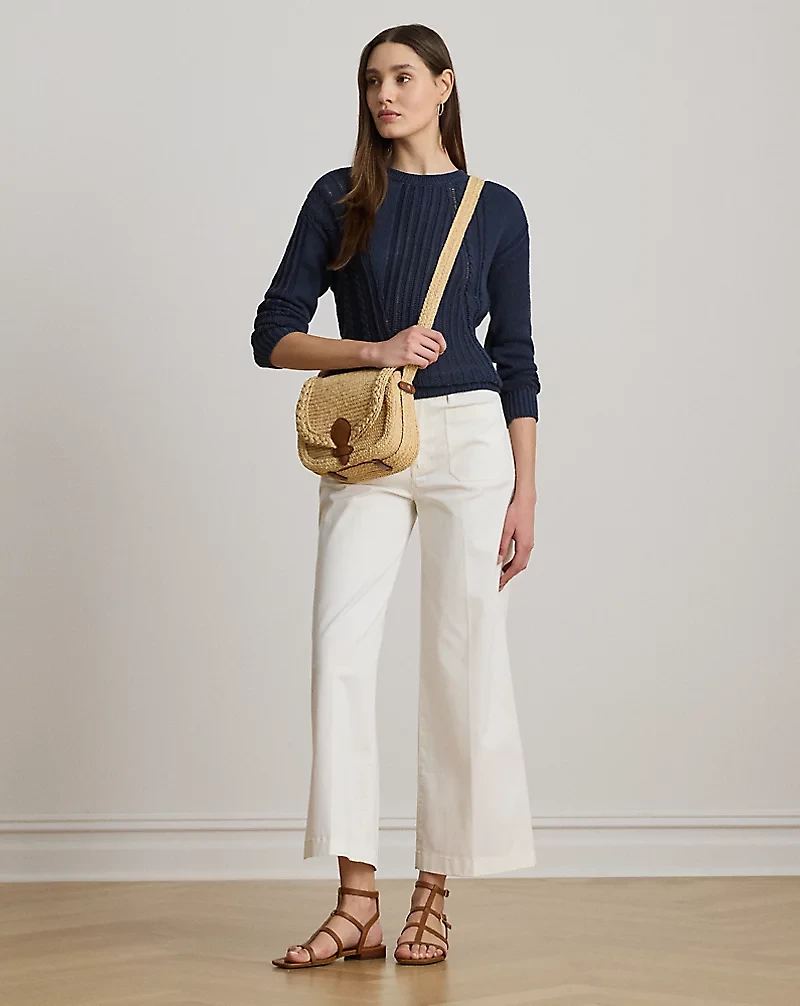 Pointelle-Knit Cotton Crewneck Sweater