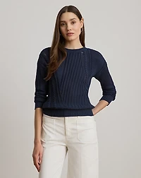Pointelle-Knit Cotton Crewneck Sweater